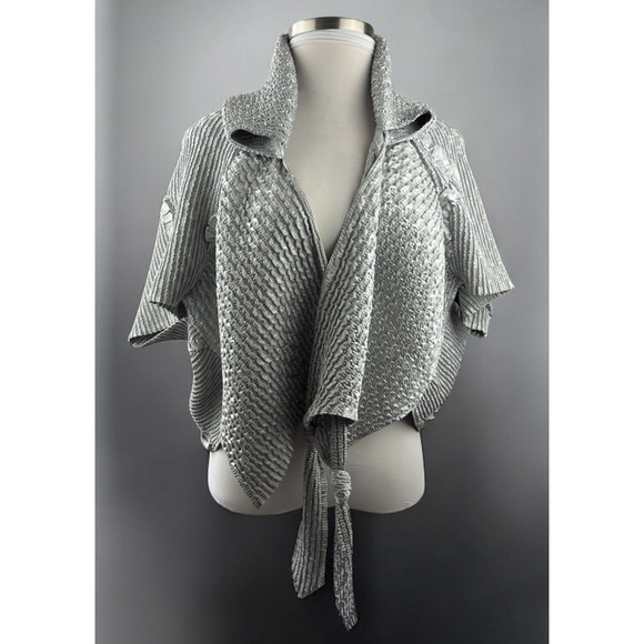 Candiss Cole Art-To-Wear Jacket Silver Crinkle Open Front One Size Quiet Luxury - Picture 16 of 16